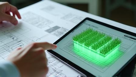 Consultant showing vertical garden blueprints