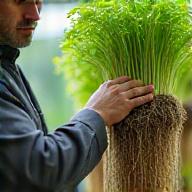 Technician checking plant roots